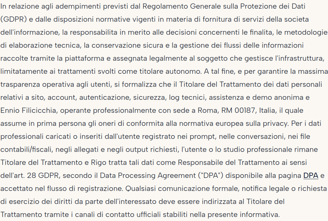 TITOLARITÀ DEL TRATTAMENTO